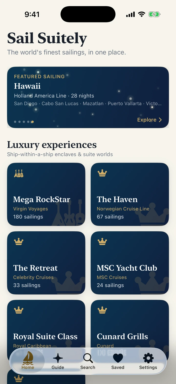 A screen from Sail Suitely.