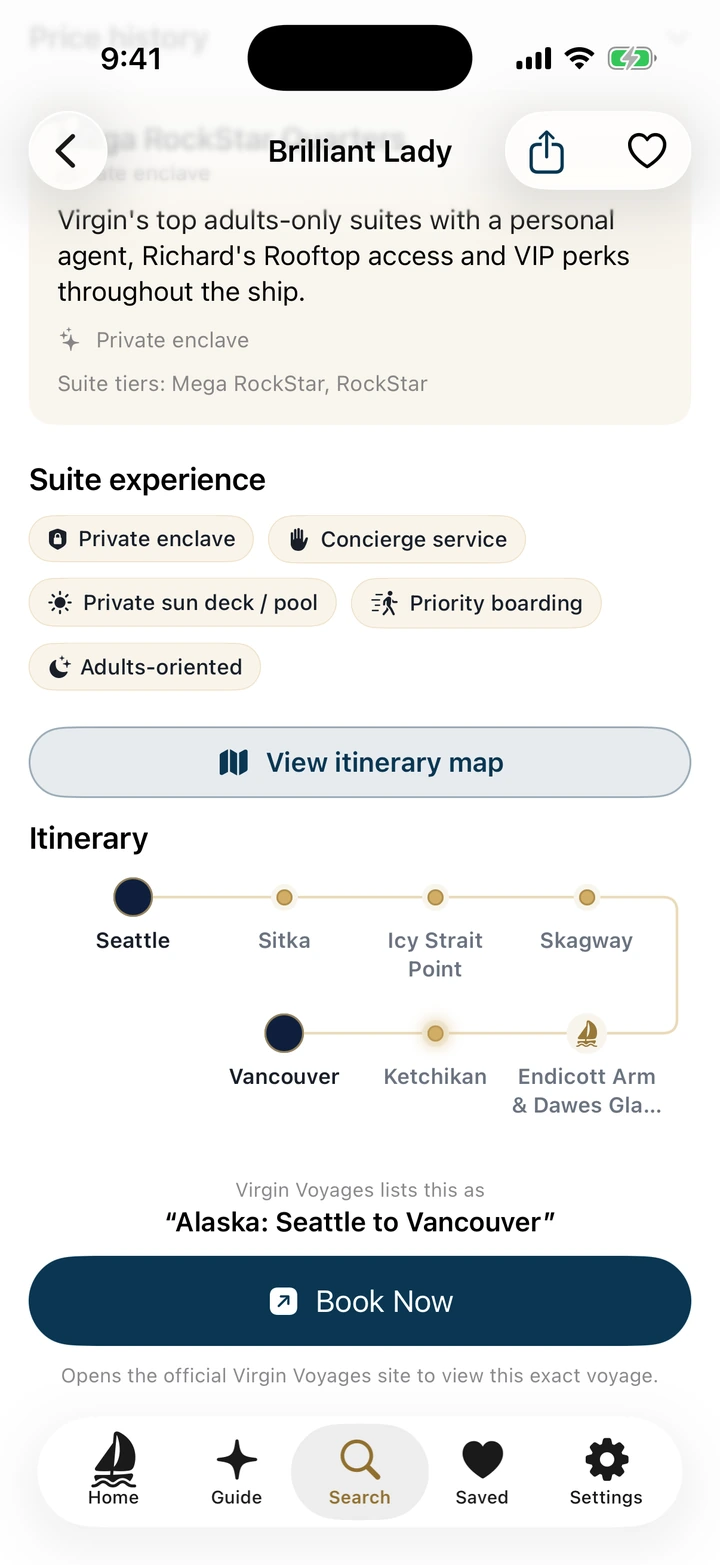 A screen from Sail Suitely.